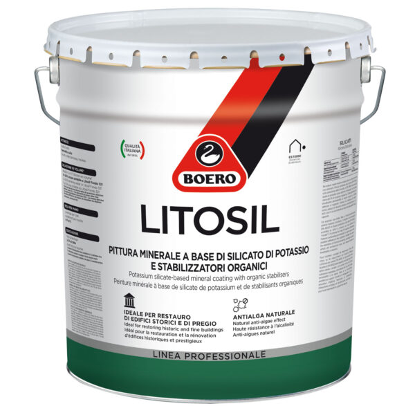 Pittura minerale a base di silicato di potassio e stabilizzatori organici Litosil di Boero