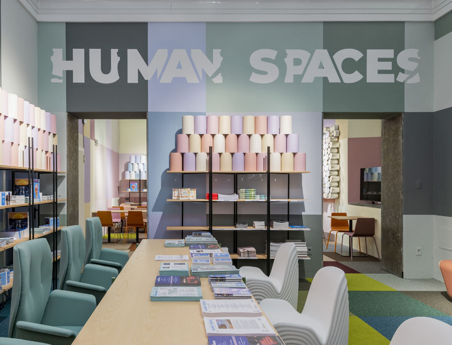 Decorazione della press room all'evento Human Spaces a cura di Boero