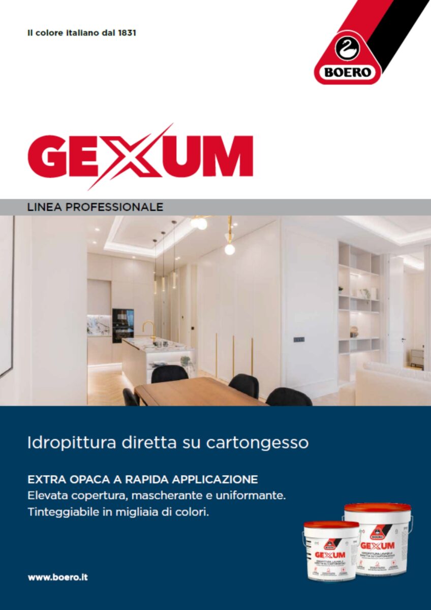 Brochure idropittura lavabile extra opaca diretta su cartongesso Gexum di Boero